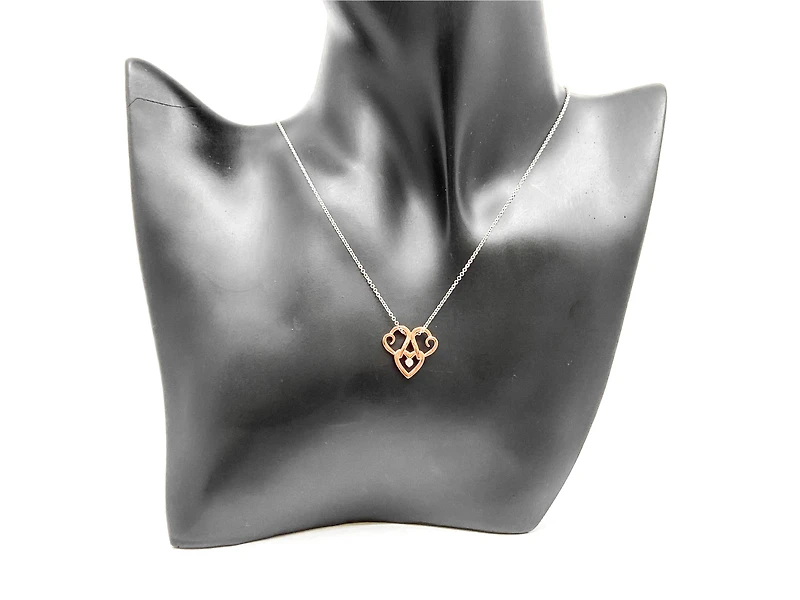 10K Rose & White 0.043cttw Canadian Diamond Triple Heart Pendant, 18"