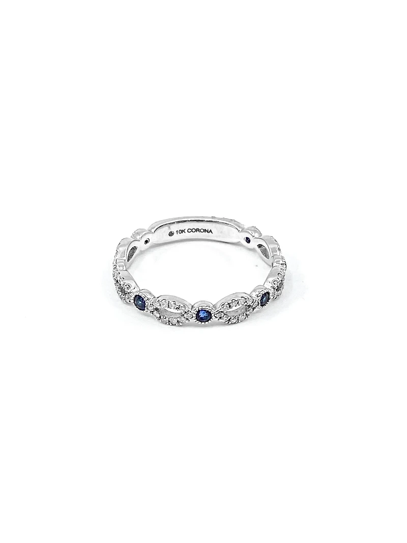 10K White Gold 0.28cttw Genuine Sapphire and 0.18cttw Diamond Ring, size 6.5