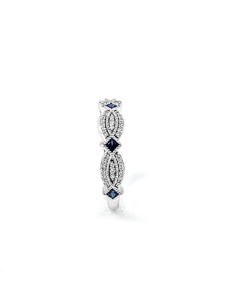 10K White Gold 0.10cttw Genuine Sapphire & 0.14cttw Diamond Ring, size 6.5