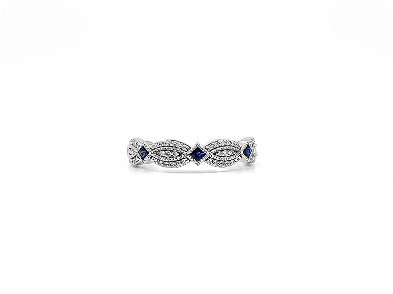 10K White Gold 0.10cttw Genuine Sapphire & 0.14cttw Diamond Ring, size 6.5