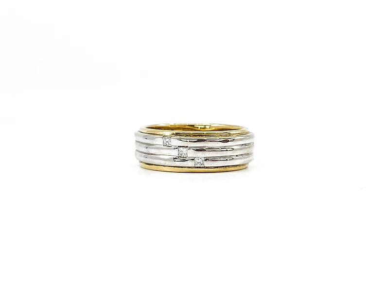 10K White & Yellow Gold 0.13cttw Princess Cut Gents Diamond Ring, size 10