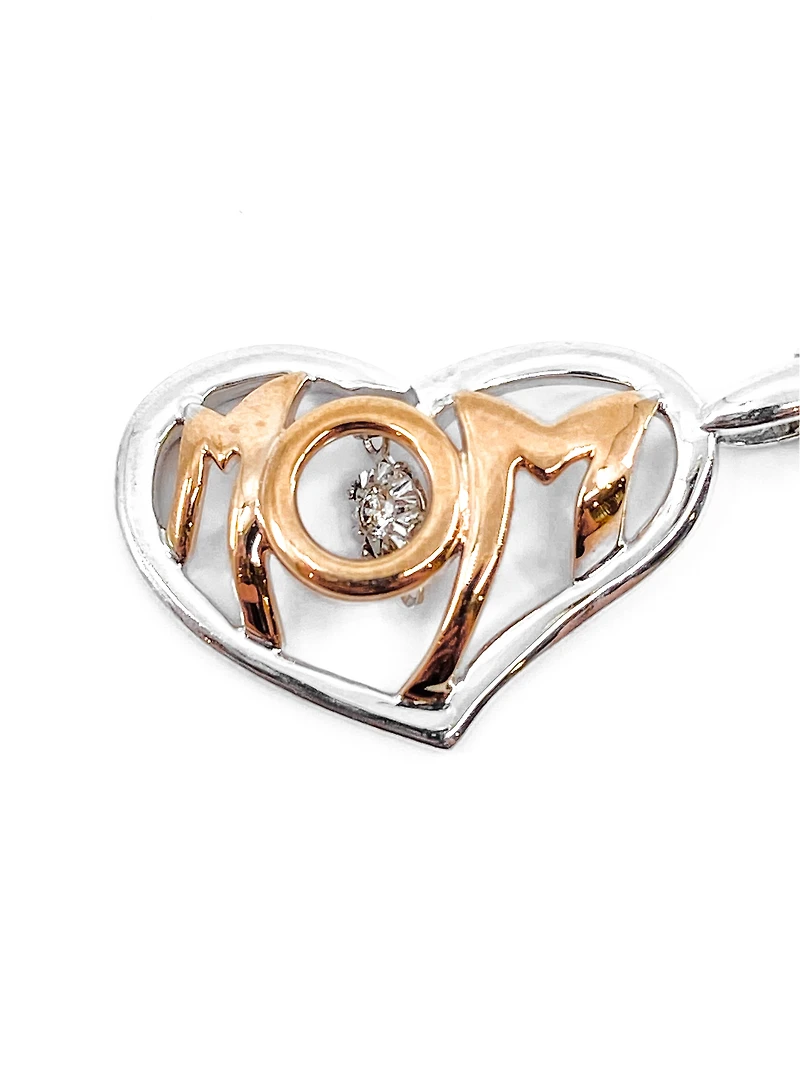 Sterling Silver & 10K Rose Gold 0.02cttw Diamond Mom Pendant, 18"
