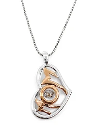 Sterling Silver & 10K Rose Gold 0.02cttw Diamond Mom Pendant, 18"