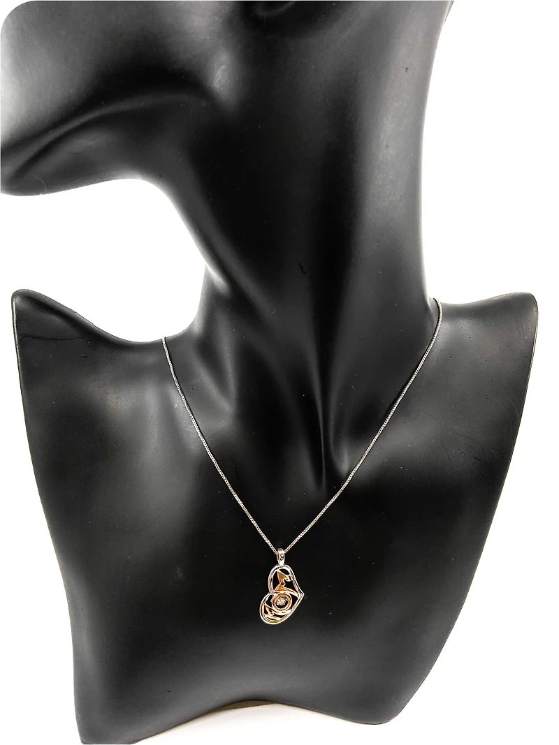 Sterling Silver & 10K Rose Gold 0.02cttw Diamond Mom Pendant, 18"