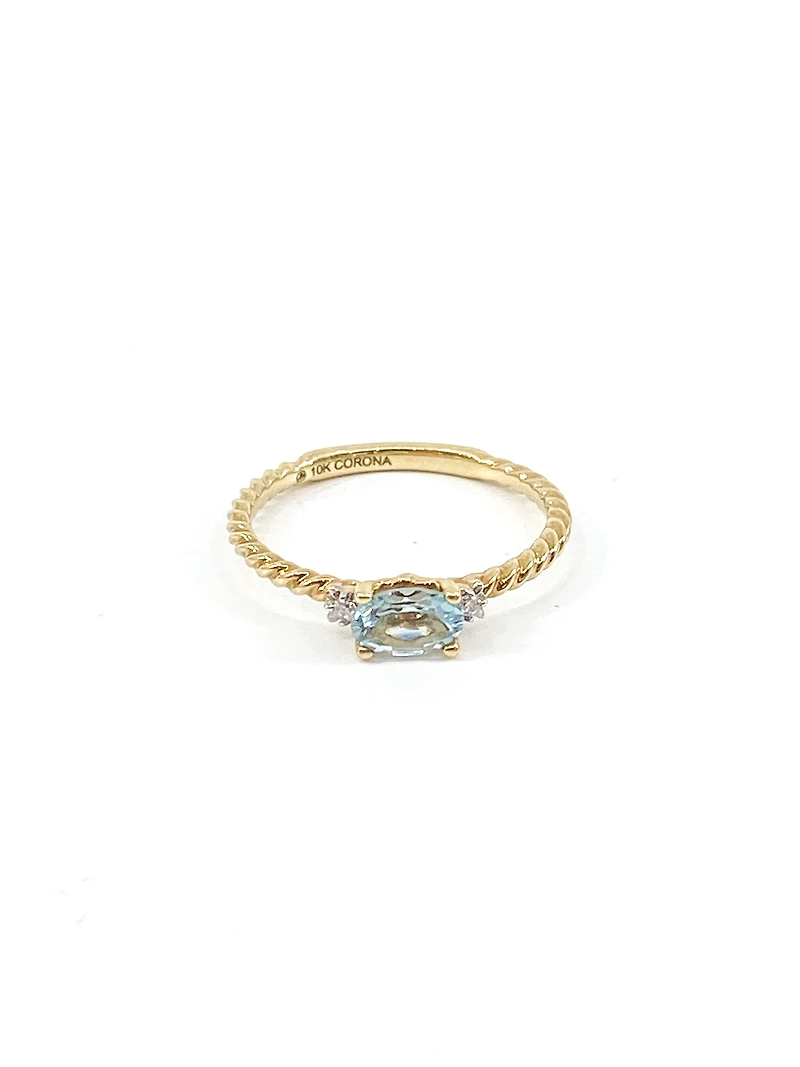 10K Yellow Gold 0.40cttw Genuine Oval Cut Aquamarine & 0.02cttw Diamond Ring - 4.5
