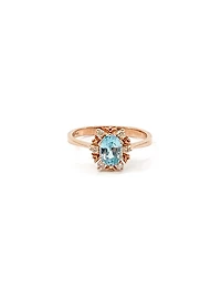 10K Rose Gold 1.20cttw Genuine Oval Cut Blue Zircon and 0.09cttw Diamond Halo Ring, size 7