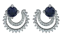 10K White Gold Created Blue Sapphire, Created White Sapphire and Diamond Earrings