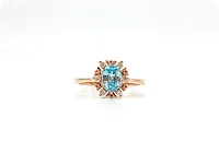 10K Rose Gold 1.20cttw Genuine Oval Cut Blue Zircon and 0.09cttw Diamond Halo Ring, size 7