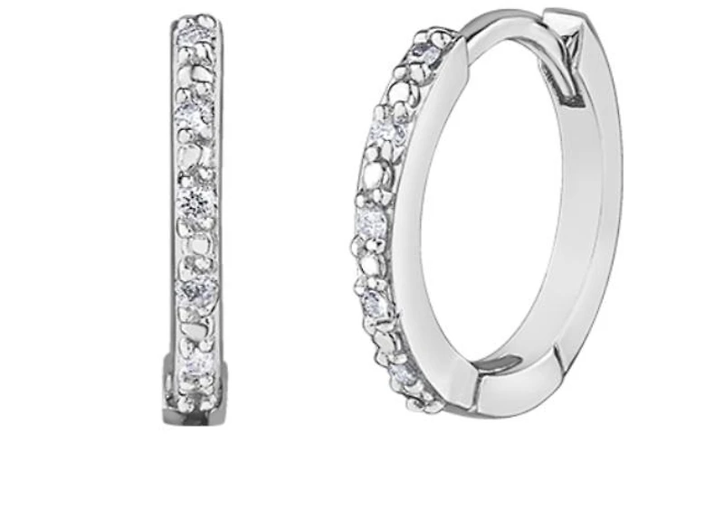10K White Gold 0.05cttw Diamond Hoop / Huggie Earrings