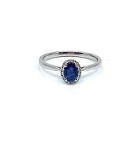 10K White Gold  Genuine Sapphire & Diamond Oval Cut Halo Ring, size 7