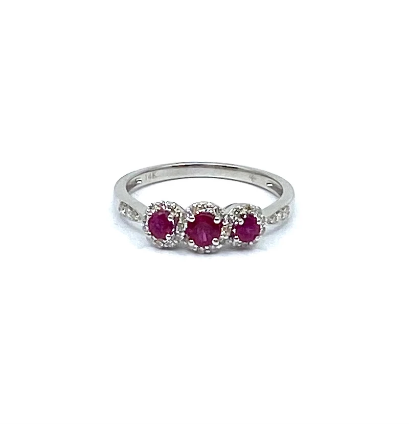 14K White Gold 0.45cttw Genuine Ruby Ring and 0.18cttw Diamond Ring, size 7
