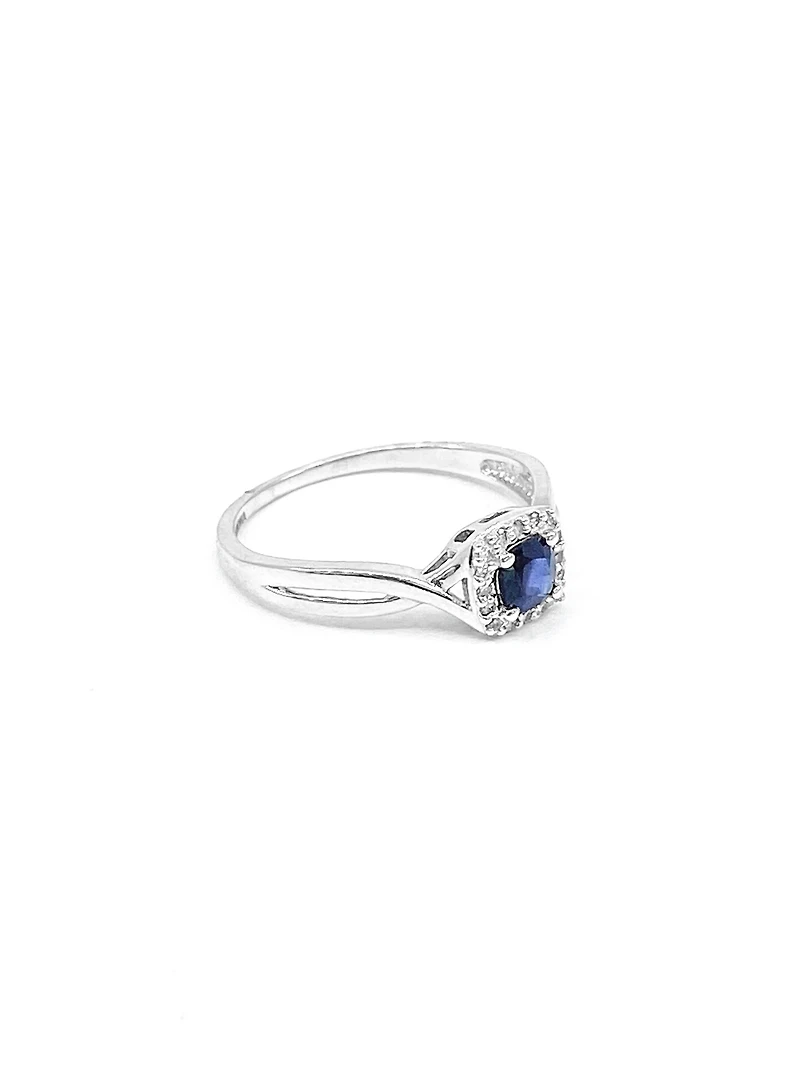 10K White Gold 0.44cttw Genuine Sapphire & 0.072cttw Diamonds Ring, size 6.5