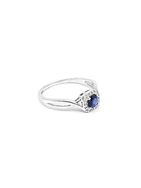 10K White Gold 0.44cttw Genuine Sapphire & 0.072cttw Diamonds Ring, size 6.5