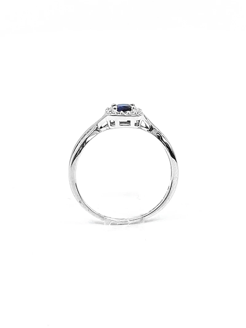 10K White Gold 0.44cttw Genuine Sapphire & 0.072cttw Diamonds Ring, size 6.5