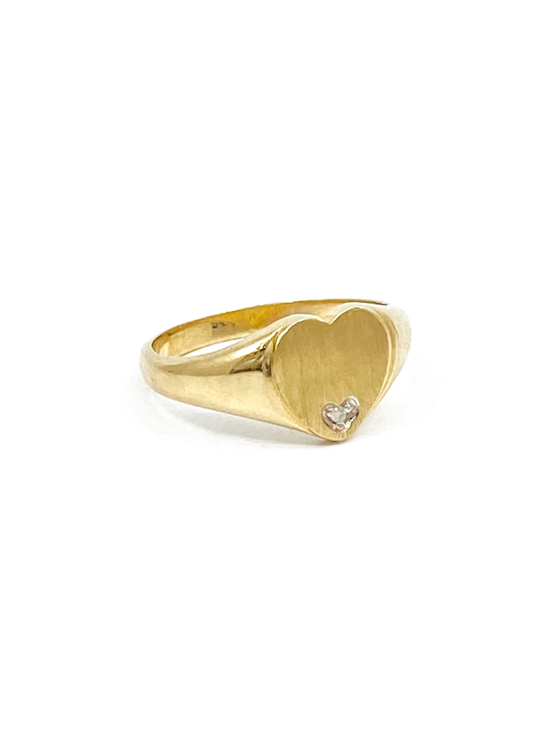 10K Yellow Gold 0.007 Diamond Heart Shape Signet Ring