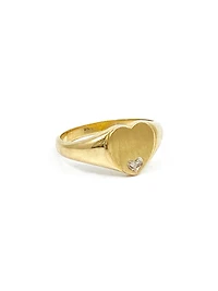 10K Yellow Gold 0.007 Diamond Heart Shape Signet Ring