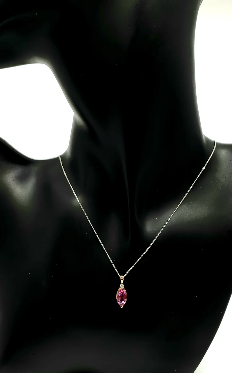 10K Rose Gold 1.33cttw Genuine Pink Topaz and 0.03cttw Diamond Necklace, 18"