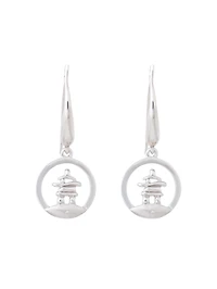 925 Sterling Silver 0.01cttw Canadian Diamond Inukshuk Dangle Earrings