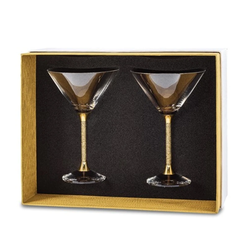 2 Piece Martini Glasses with 24K Gold Flake Stems