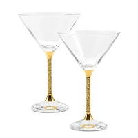 2 Piece Martini Glasses with 24K Gold Flake Stems