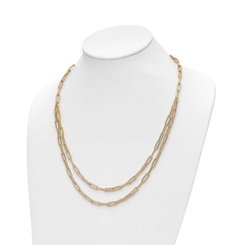 14k Polished Double-layer Paperclip Link Necklace - 20 Inches