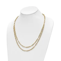 14k Polished Double-layer Paperclip Link Necklace - 20 Inches