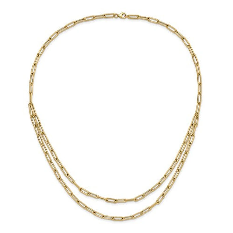14k Polished Double-layer Paperclip Link Necklace - 20 Inches