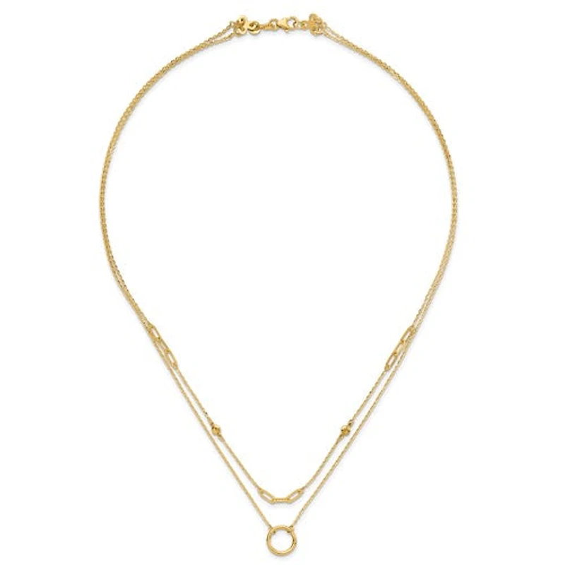 14k Polished Double Layer Necklace - 18 Inches