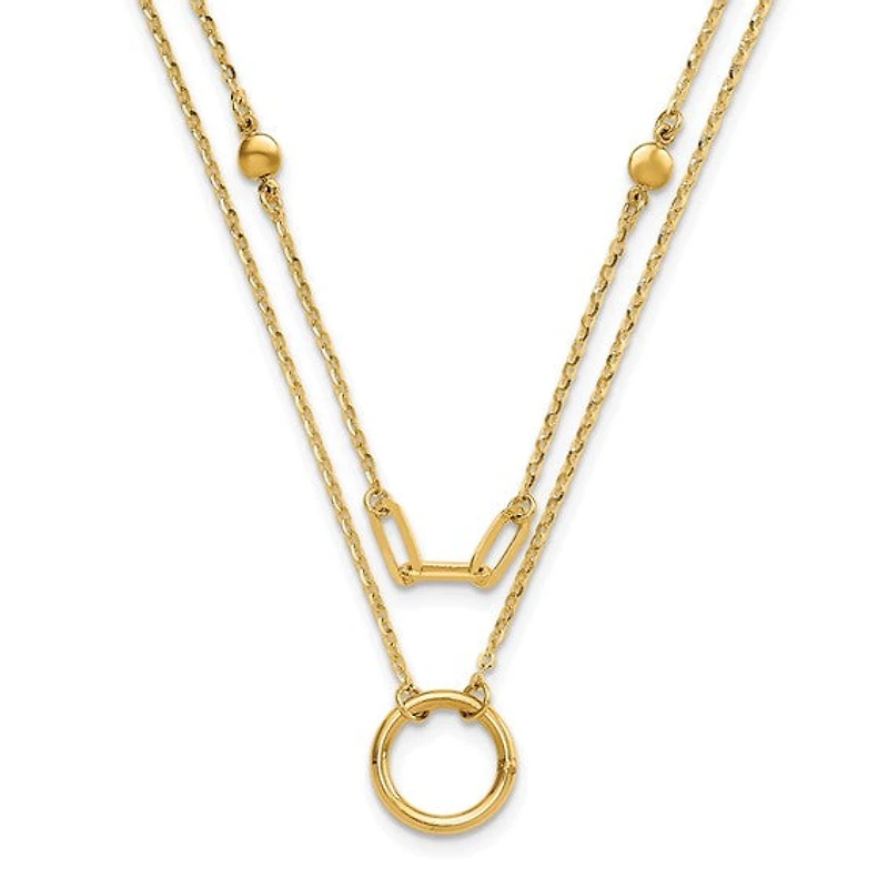 14k Polished Double Layer Necklace - 18 Inches