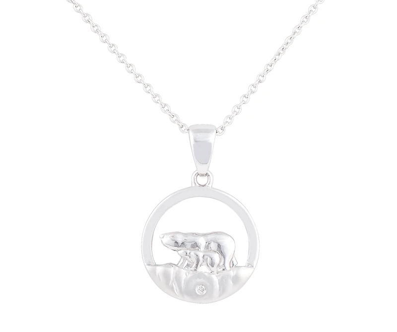 925 Sterling Silver 0.015cttw Canadian Diamond Mother Bear and Cub Pendant