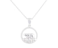 925 Sterling Silver 0.015cttw Canadian Diamond Mother Bear and Cub Pendant