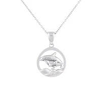 925 Sterling Silver 0.015cttw Canadian Diamond Mother and Baby Orca Whale Pendant