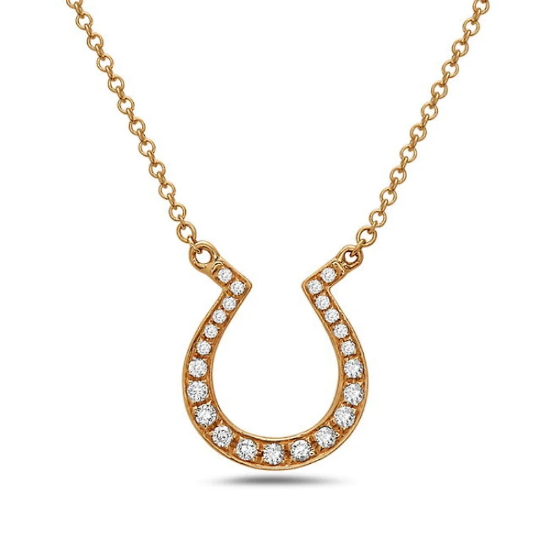 14K Yellow Gold 0.12cttw Diamond Horseshoe Pendant, 18"