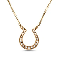14K Yellow Gold 0.12cttw Diamond Horseshoe Pendant, 18"