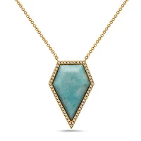 14K Yellow Gold 5.35cttw Amazonite and 0.18cttw Diamond Necklace, 18"