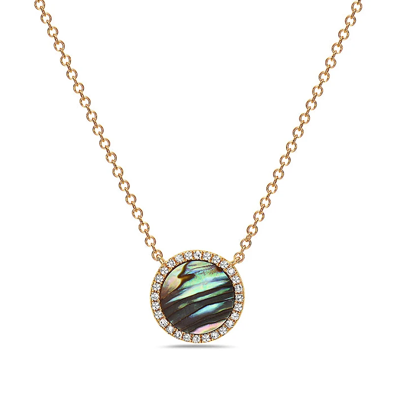 14K Yellow Gold 0.67cttw Abalone Shell and 0.09cttw Diamond Necklace, 18"