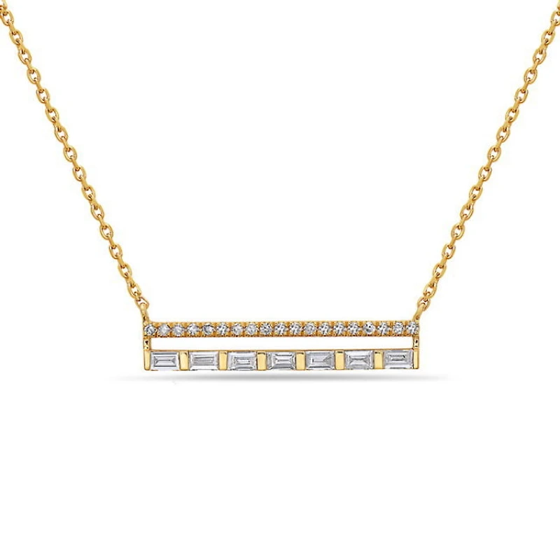 14K Yellow Gold 0.22cttw Diamond Bar Pendant, 18"