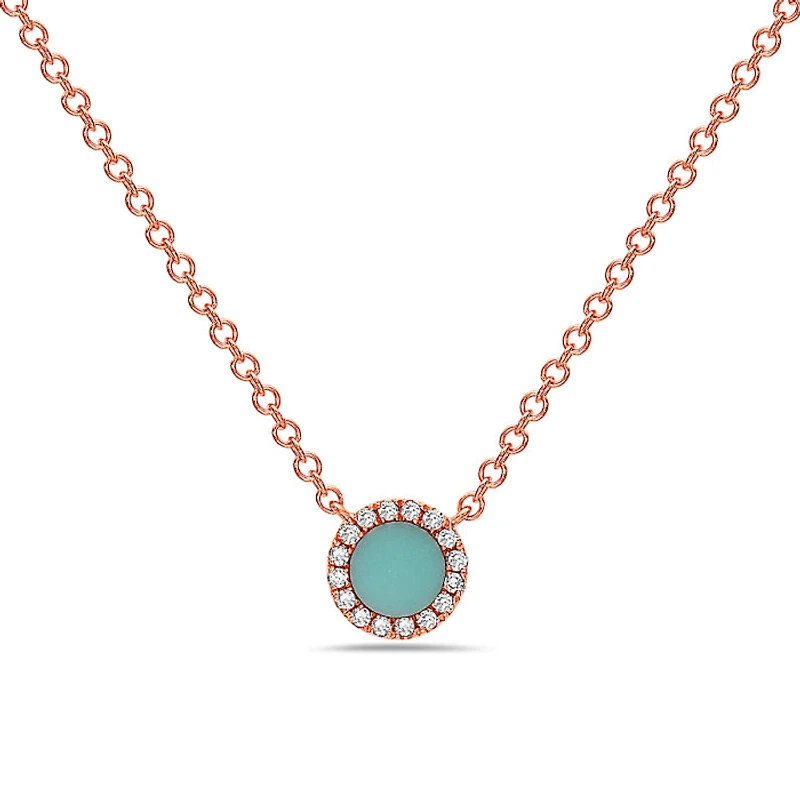 14K Rose Gold 0.18cttw Turquoise and 0.04cttw Diamond Necklace, 18"