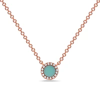 14K Rose Gold 0.18cttw Turquoise and 0.04cttw Diamond Necklace, 18"