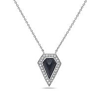 14K White Gold 0.78cttw Onyx and 0.10cttw Diamond Necklace - 18 Inches