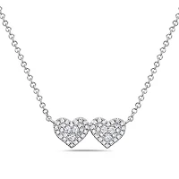 14K White Gold 0.18cttw Diamond Double Heart Pendant, 18"
