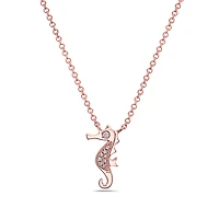 14K Rose Gold 0.03cttw Diamond Seahorse Pendant, 18"