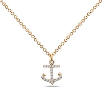 14K Yellow Gold 0.07cttw Diamond Anchor Pendant, 18"