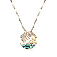 14K Yellow Gold 0.55cttw Abalone Shell and 0.17cttw Diamond Wave Necklace, 18"