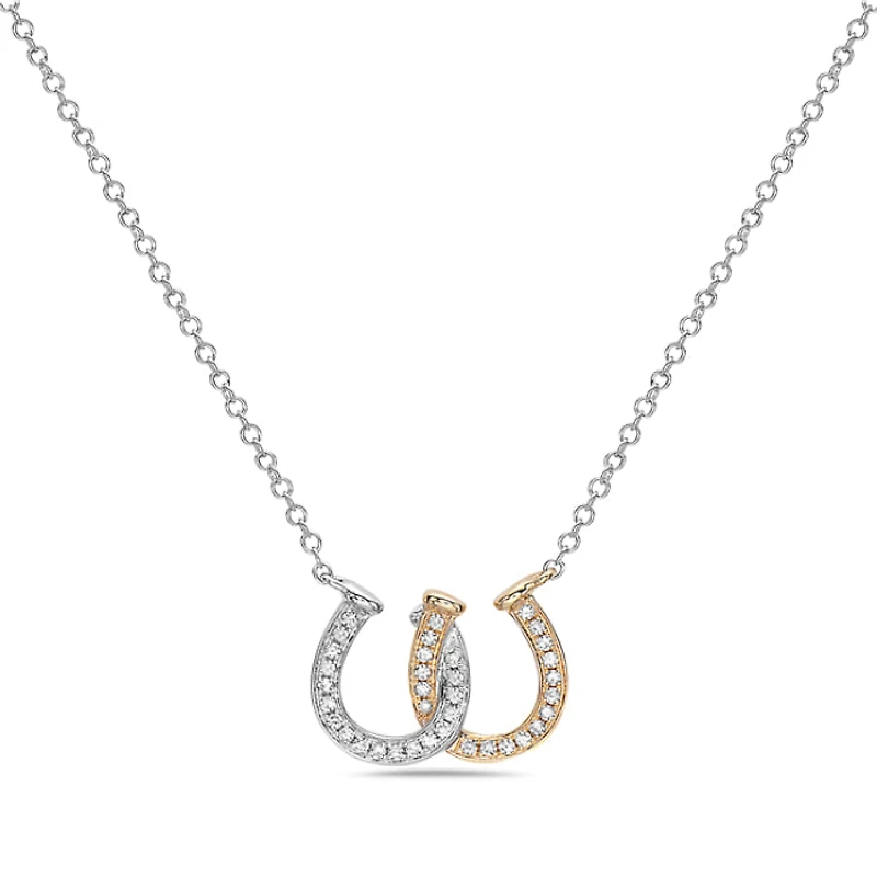 14K White & Yellow Gold 0.11cttw Diamond Double Horseshoe Pendant, 18"