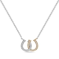 14K White & Yellow Gold 0.11cttw Diamond Double Horseshoe Pendant, 18"