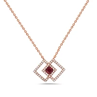 14K Rose Gold Ruby and Diamond Necklace, 18"