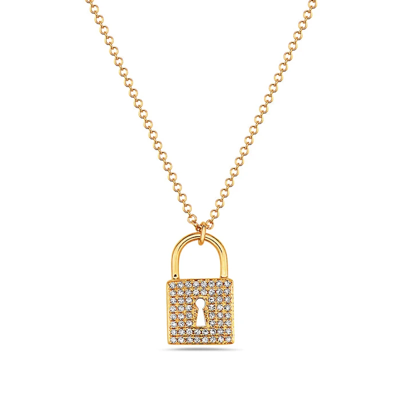 14K Yellow Gold 0.12cttw Diamond Lock Pendant, 18"