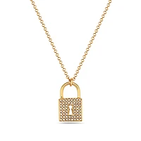 14K Yellow Gold 0.12cttw Diamond Lock Pendant, 18"