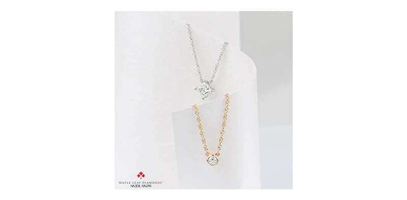 14K Yellow Gold 0.10cttw, 0.14cttw & 0.18cttw Canadian Diamond Bezel Set Pendant, 18"